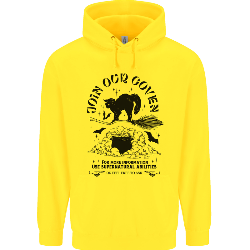Join Our Coven Funny Halloween Cat Mens 80% Cotton Hoodie Yellow
