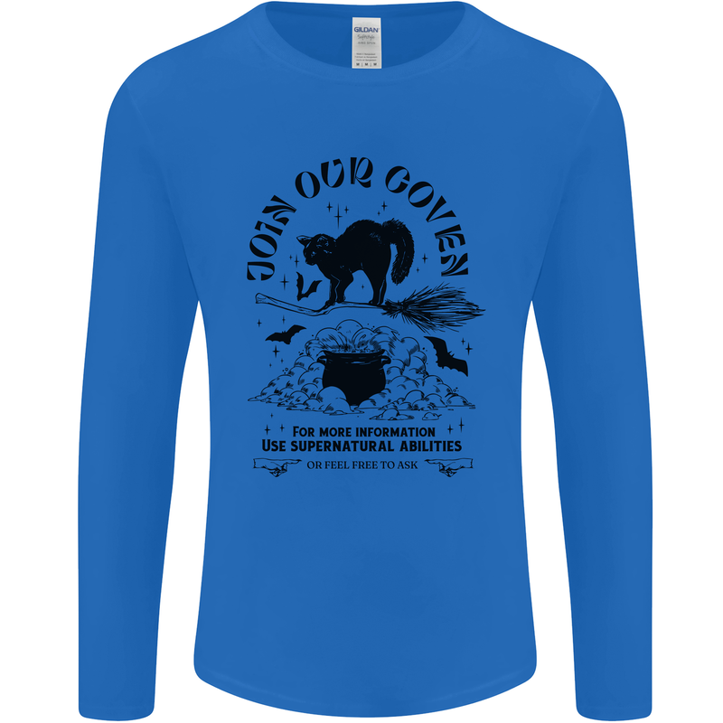 Join Our Coven Funny Halloween Cat Mens Long Sleeve T-Shirt Royal Blue
