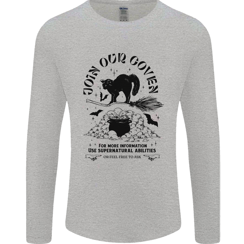 Join Our Coven Funny Halloween Cat Mens Long Sleeve T-Shirt Sports Grey