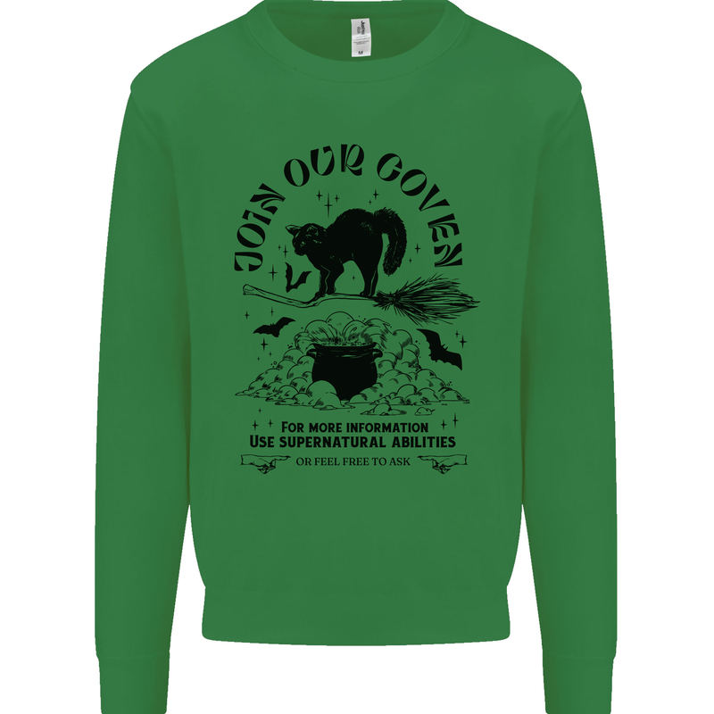 Join Our Coven Funny Halloween Cat Mens Sweatshirt Jumper Irish Green