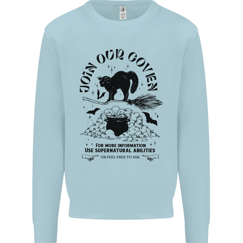 Join Our Coven Funny Halloween Cat Mens Sweatshirt Jumper Light Blue