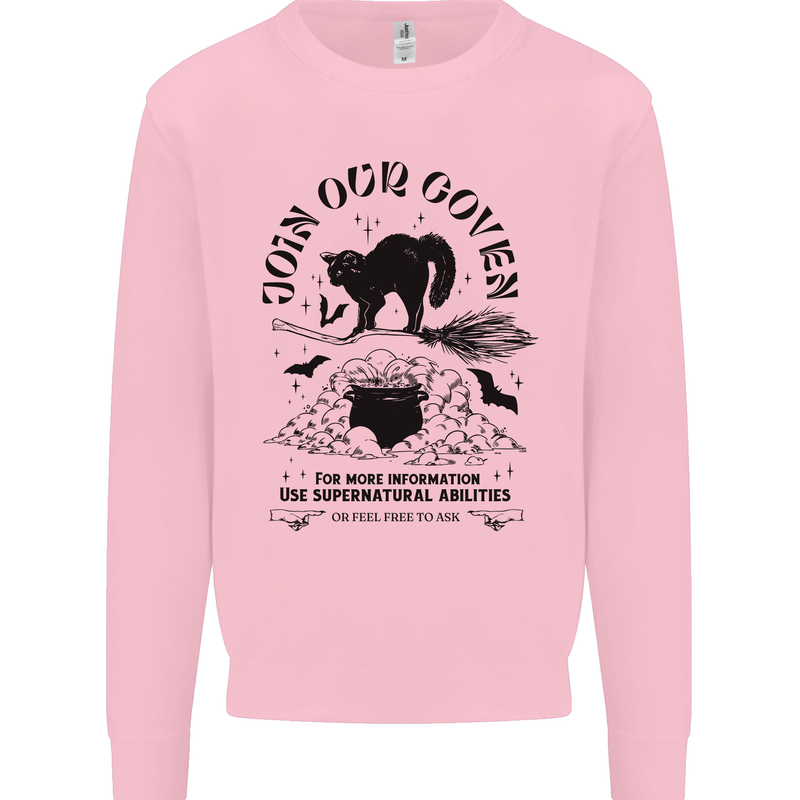 Join Our Coven Funny Halloween Cat Mens Sweatshirt Jumper Light Pink