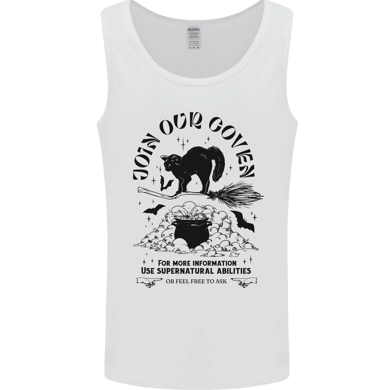 Join Our Coven Funny Halloween Cat Mens Vest Tank Top White