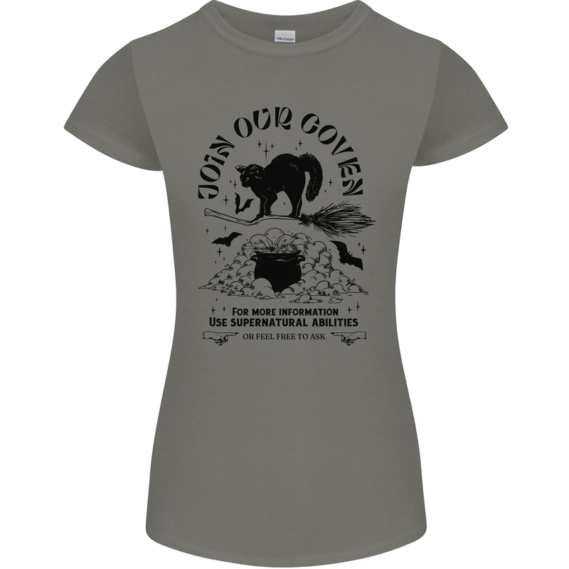 Join Our Coven Funny Halloween Cat Womens Petite Cut T-Shirt Charcoal