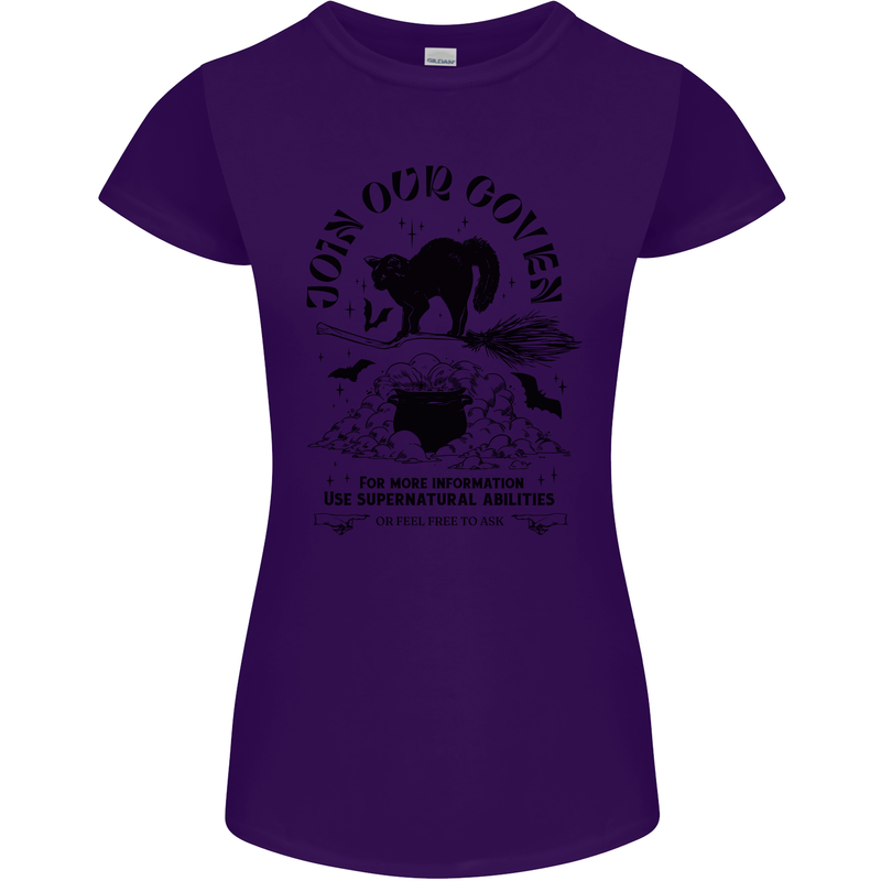 Join Our Coven Funny Halloween Cat Womens Petite Cut T-Shirt Purple