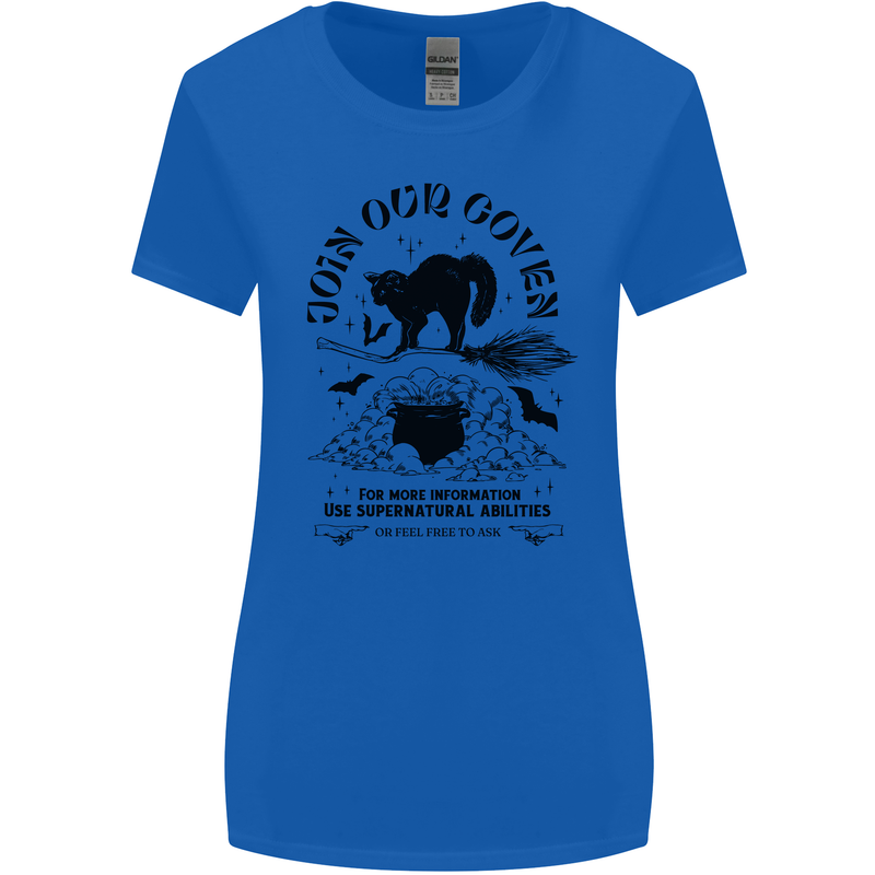 Join Our Coven Funny Halloween Cat Womens Wider Cut T-Shirt Royal Blue