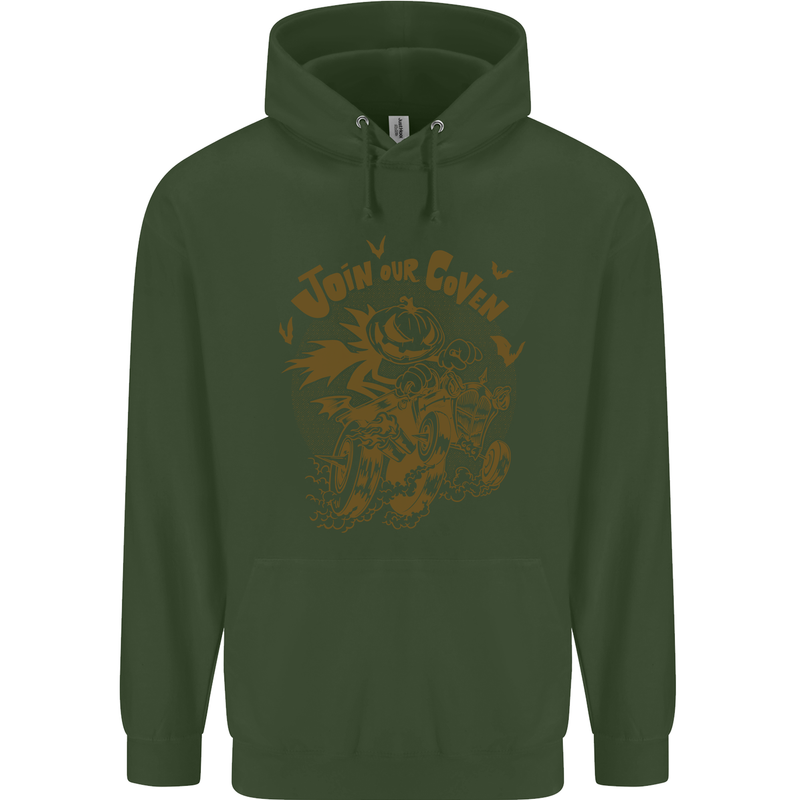 Join Our Coven Funny Halloween Pumpkin Childrens Kids Hoodie Forest Green