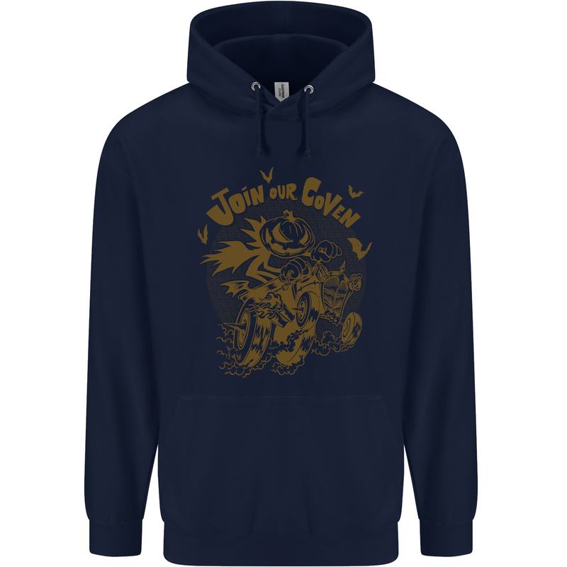 Join Our Coven Funny Halloween Pumpkin Childrens Kids Hoodie Navy Blue