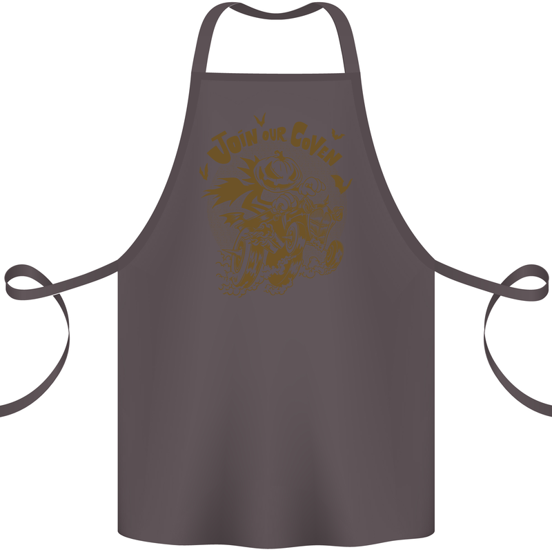 Join Our Coven Funny Halloween Pumpkin Cotton Apron 100% Organic Dark Grey