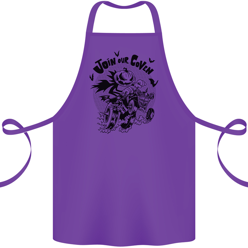Join Our Coven Funny Halloween Pumpkin Cotton Apron 100% Organic Purple