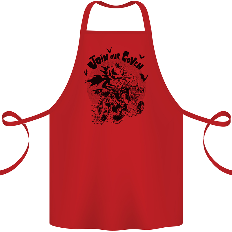 Join Our Coven Funny Halloween Pumpkin Cotton Apron 100% Organic Red