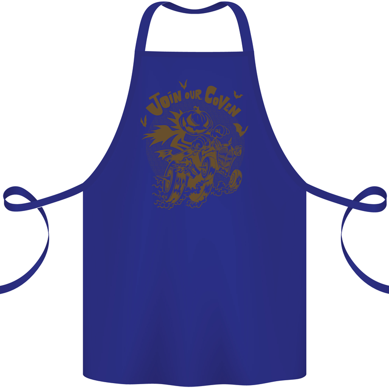 Join Our Coven Funny Halloween Pumpkin Cotton Apron 100% Organic Royal Blue