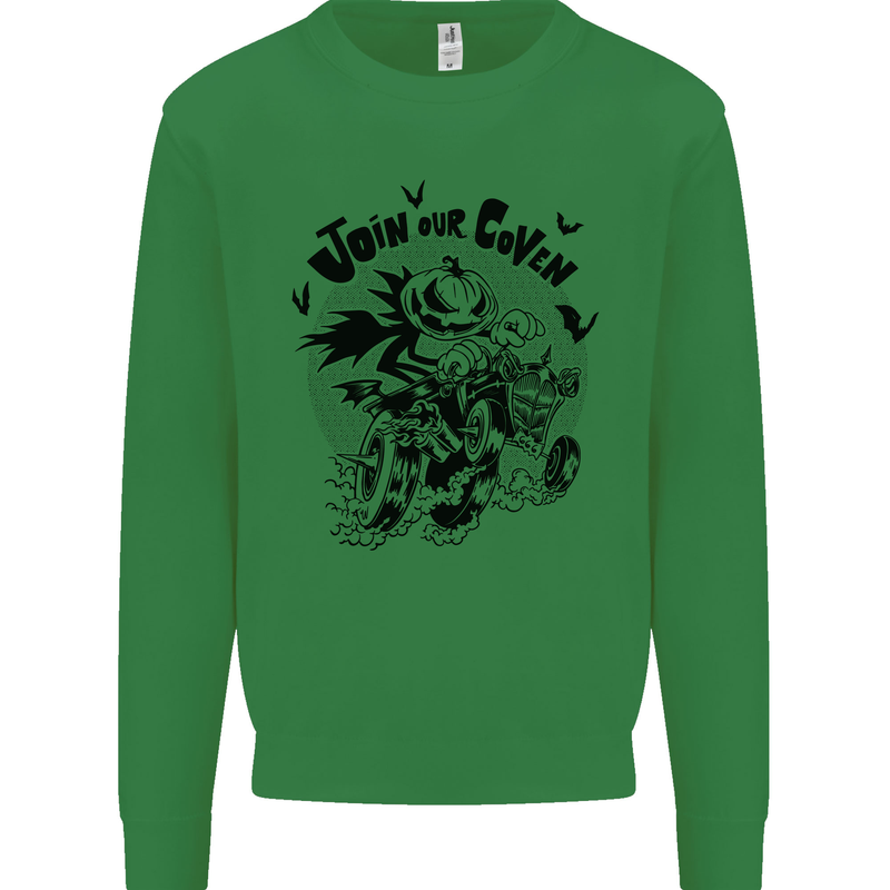 Join Our Coven Funny Halloween Pumpkin Kids Sweatshirt Jumper Irish Green