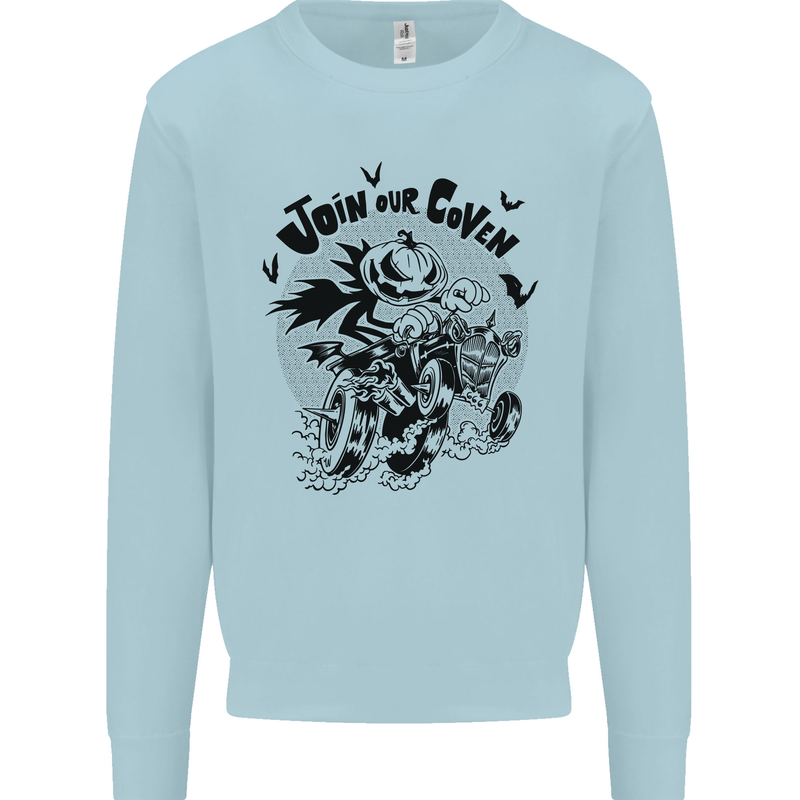 Join Our Coven Funny Halloween Pumpkin Kids Sweatshirt Jumper Light Blue