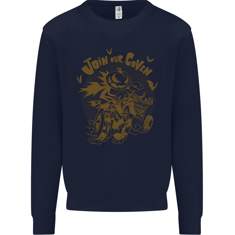 Join Our Coven Funny Halloween Pumpkin Kids Sweatshirt Jumper Navy Blue