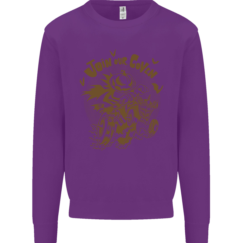 Join Our Coven Funny Halloween Pumpkin Kids Sweatshirt Jumper Purple
