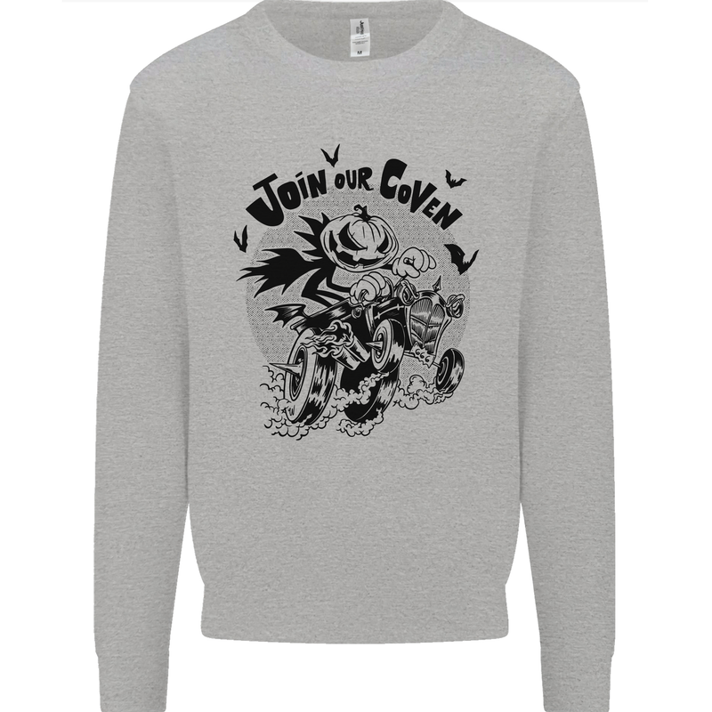 Join Our Coven Funny Halloween Pumpkin Kids Sweatshirt Jumper Sports Grey