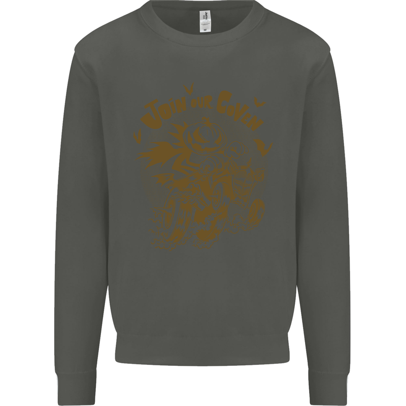 Join Our Coven Funny Halloween Pumpkin Kids Sweatshirt Jumper Storm Grey