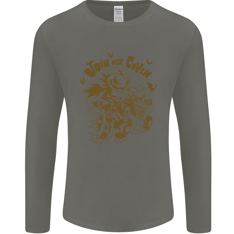 Join Our Coven Funny Halloween Pumpkin Mens Long Sleeve T-Shirt Charcoal