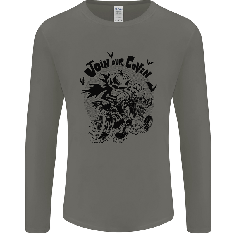 Join Our Coven Funny Halloween Pumpkin Mens Long Sleeve T-Shirt Charcoal