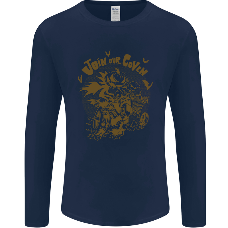 Join Our Coven Funny Halloween Pumpkin Mens Long Sleeve T-Shirt Navy Blue