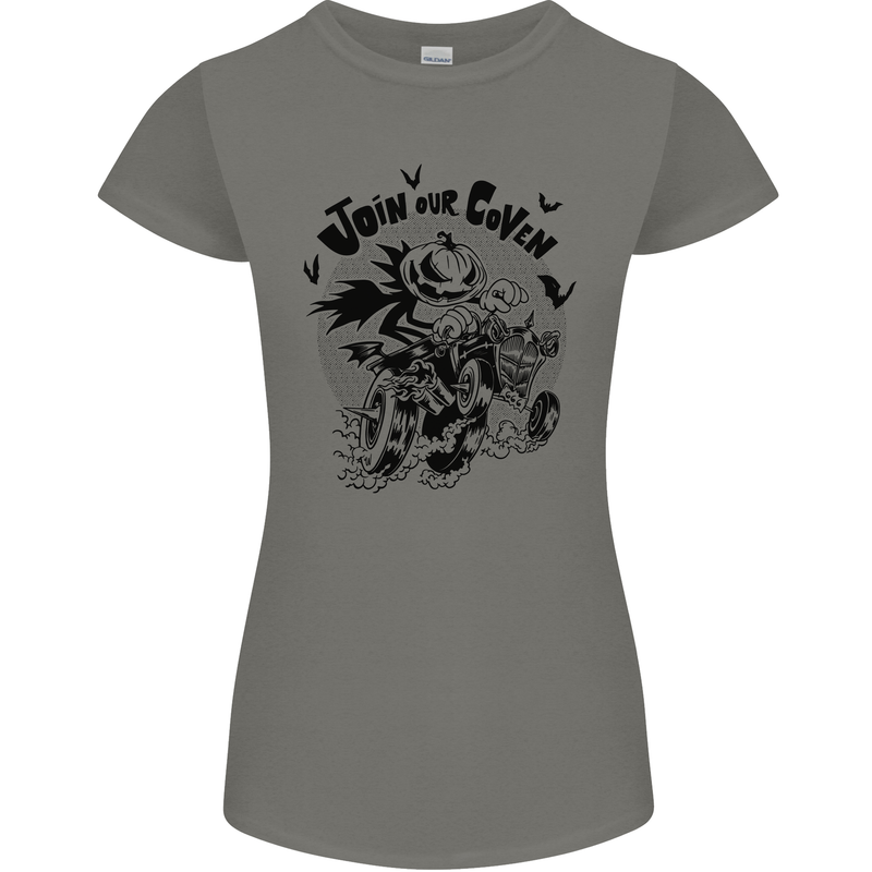 Join Our Coven Funny Halloween Pumpkin Womens Petite Cut T-Shirt Charcoal
