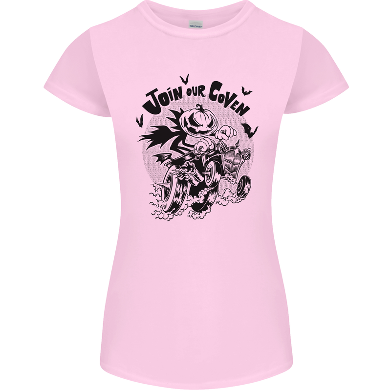 Join Our Coven Funny Halloween Pumpkin Womens Petite Cut T-Shirt Light Pink