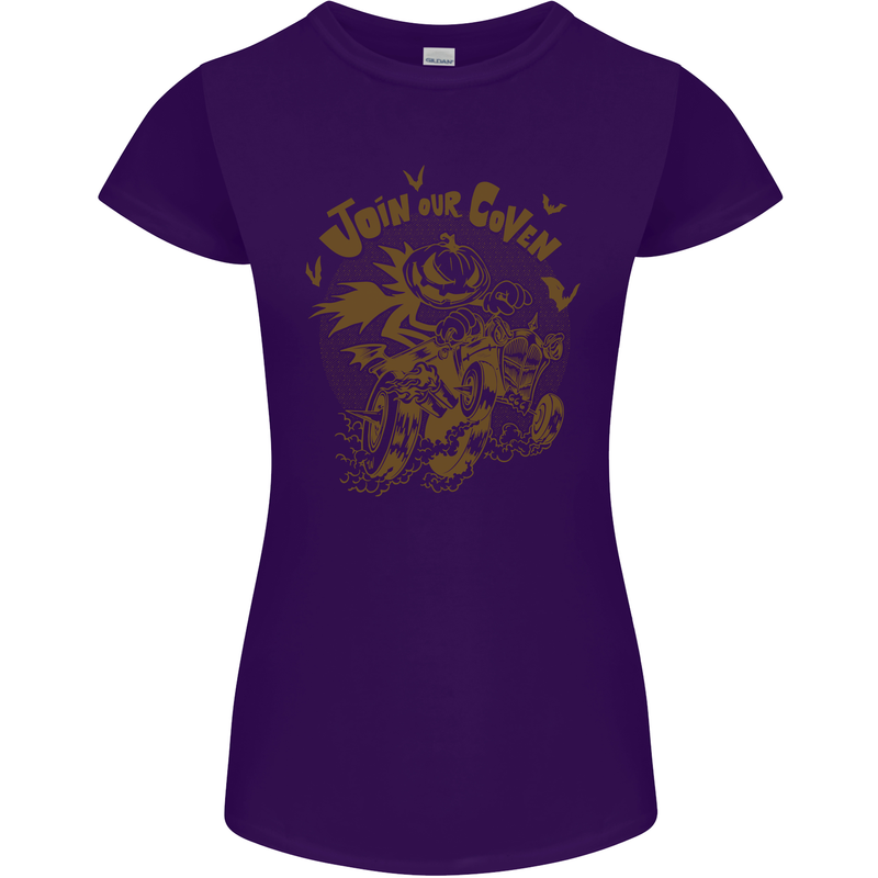 Join Our Coven Funny Halloween Pumpkin Womens Petite Cut T-Shirt Purple