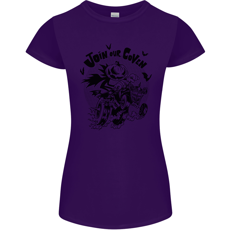 Join Our Coven Funny Halloween Pumpkin Womens Petite Cut T-Shirt Purple