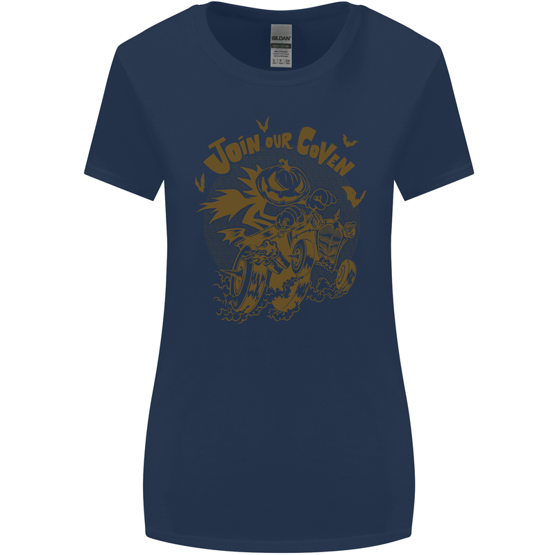 Join Our Coven Funny Halloween Pumpkin Womens Wider Cut T-Shirt Navy Blue