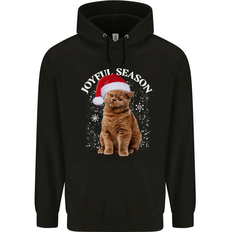Joyful Season Christmas Funny Cat Xmas Childrens Kids Hoodie Black