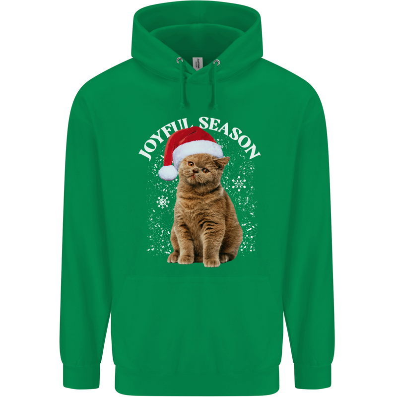 Joyful Season Christmas Funny Cat Xmas Childrens Kids Hoodie Irish Green