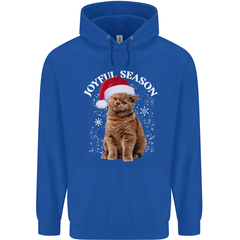Joyful Season Christmas Funny Cat Xmas Childrens Kids Hoodie Royal Blue