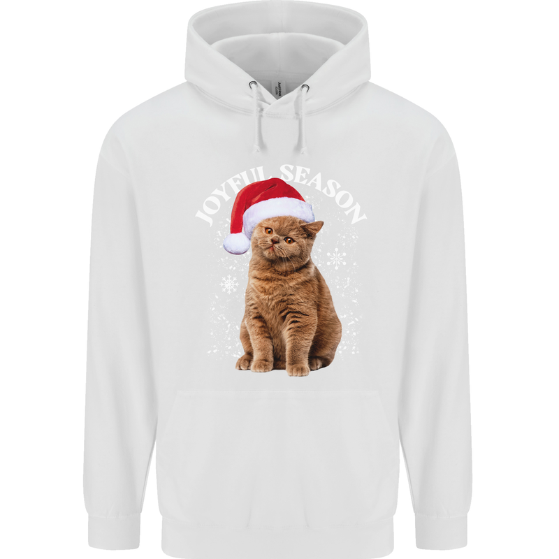 Joyful Season Christmas Funny Cat Xmas Childrens Kids Hoodie White