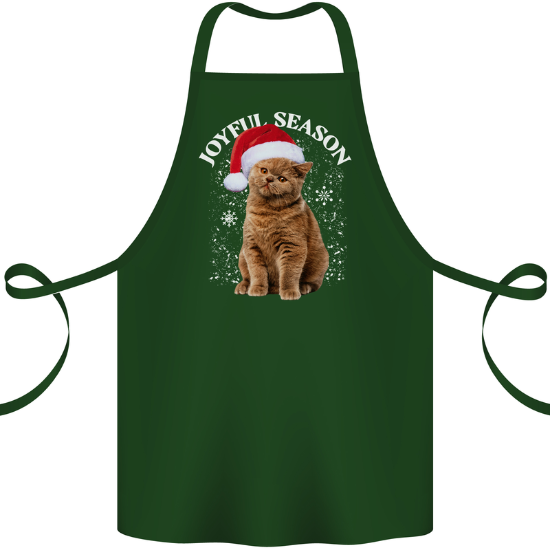 Joyful Season Christmas Funny Cat Xmas Cotton Apron 100% Organic Forest Green