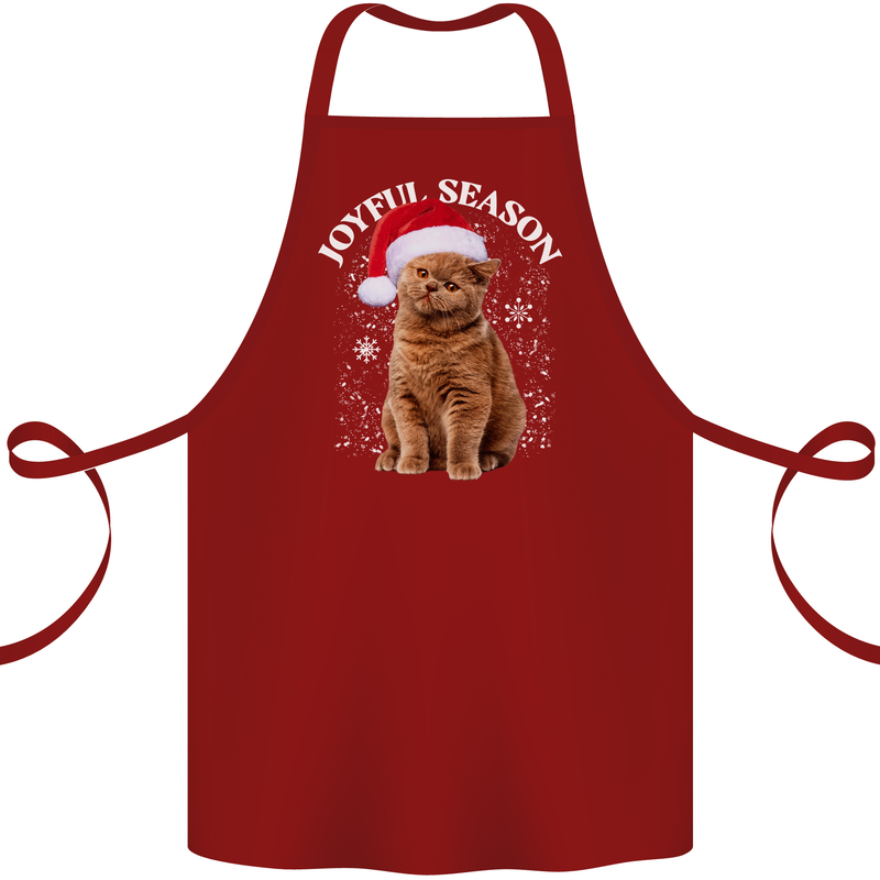 Joyful Season Christmas Funny Cat Xmas Cotton Apron 100% Organic Maroon