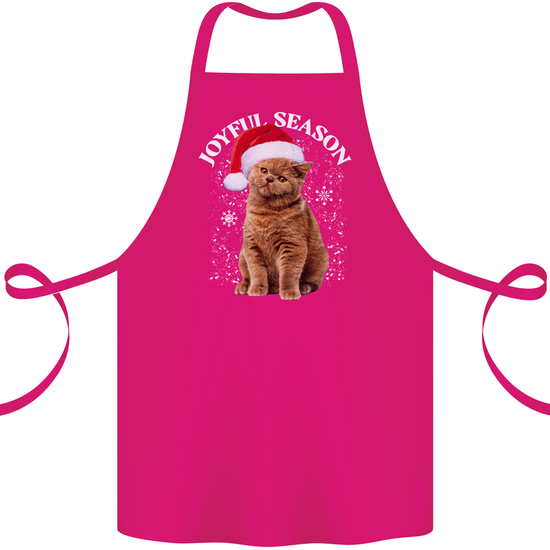 Joyful Season Christmas Funny Cat Xmas Cotton Apron 100% Organic Pink