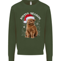 Joyful Season Christmas Funny Cat Xmas Kids Sweatshirt Jumper Forest Green