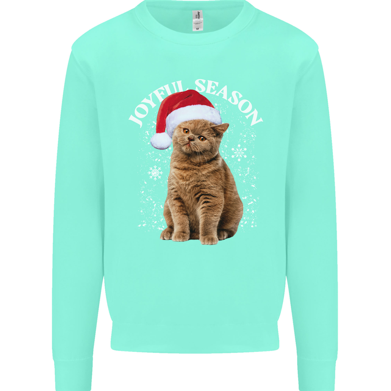 Joyful Season Christmas Funny Cat Xmas Kids Sweatshirt Jumper Peppermint