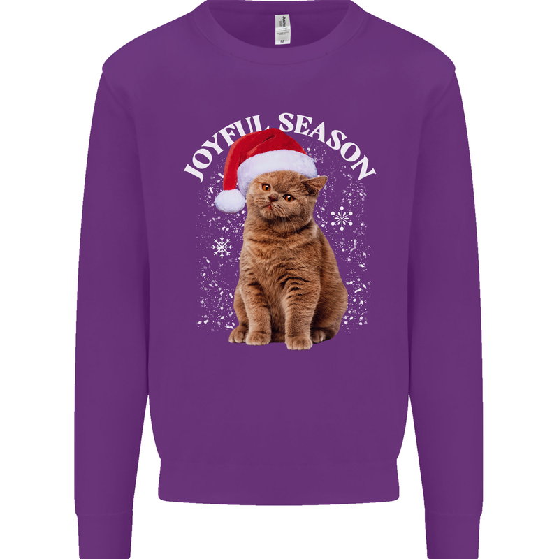 Joyful Season Christmas Funny Cat Xmas Kids Sweatshirt Jumper Purple