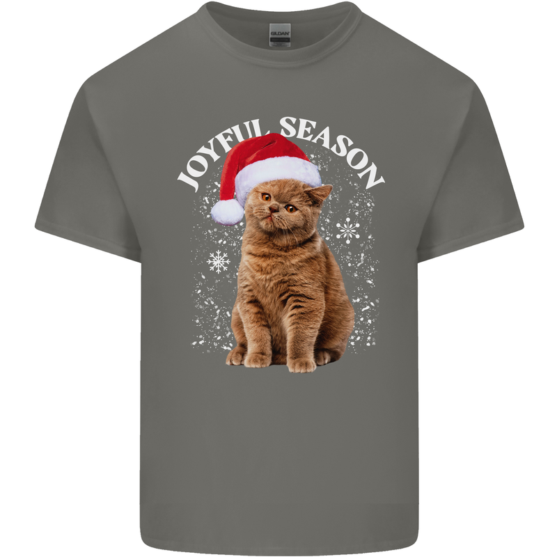 Joyful Season Christmas Funny Cat Xmas Kids T-Shirt Childrens Charcoal