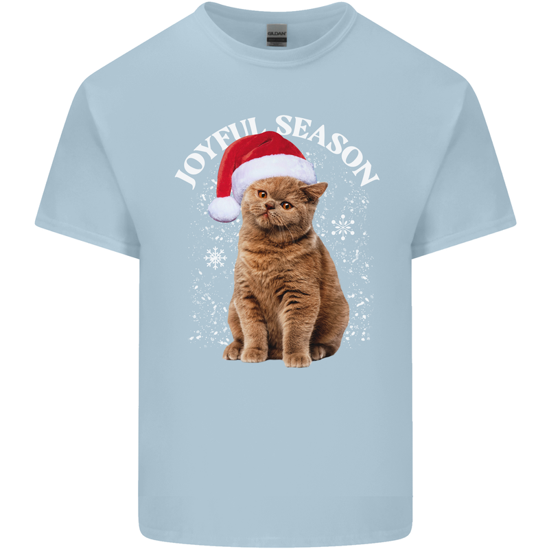 Joyful Season Christmas Funny Cat Xmas Kids T-Shirt Childrens Light Blue