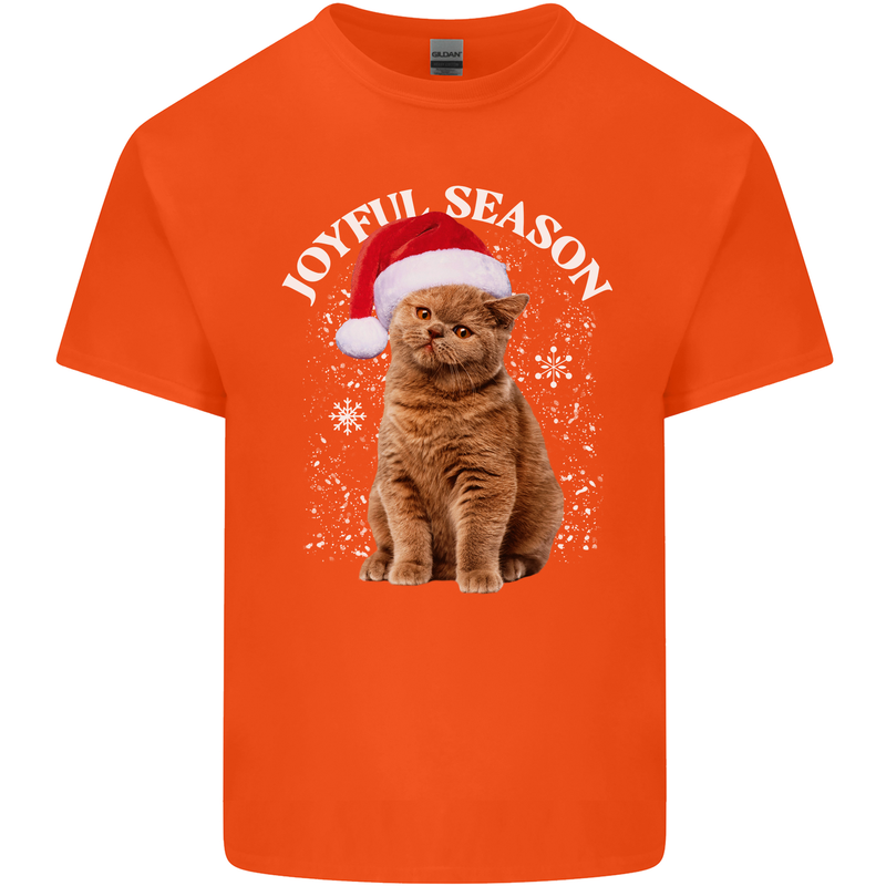 Joyful Season Christmas Funny Cat Xmas Kids T-Shirt Childrens Orange