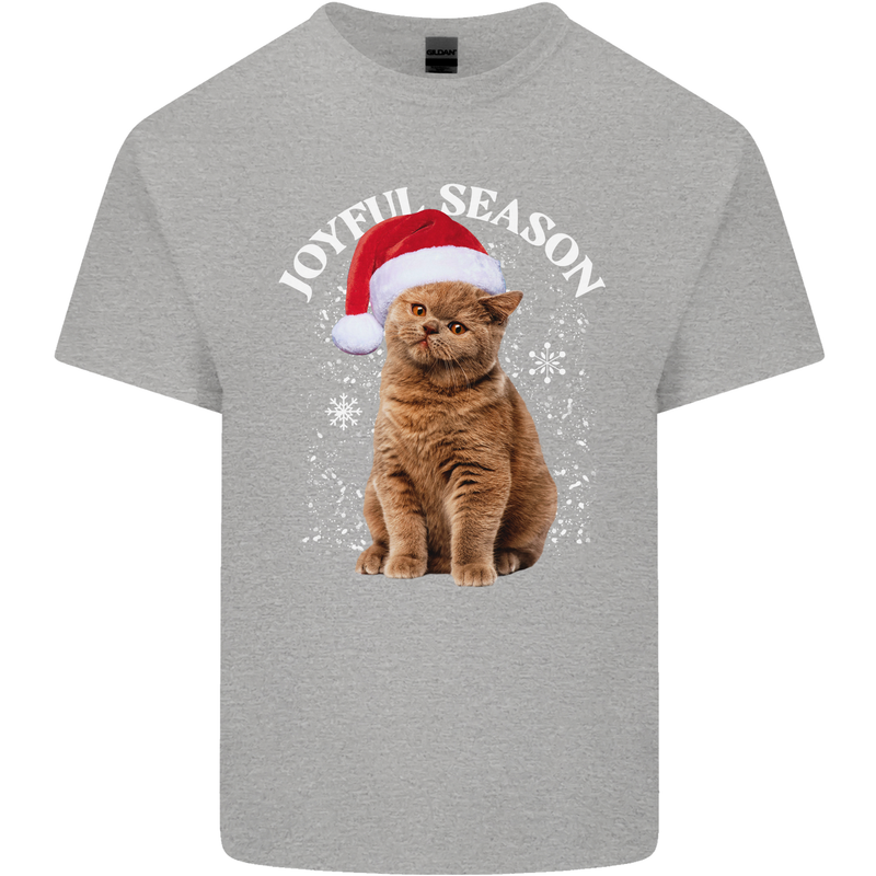 Joyful Season Christmas Funny Cat Xmas Kids T-Shirt Childrens Sports Grey