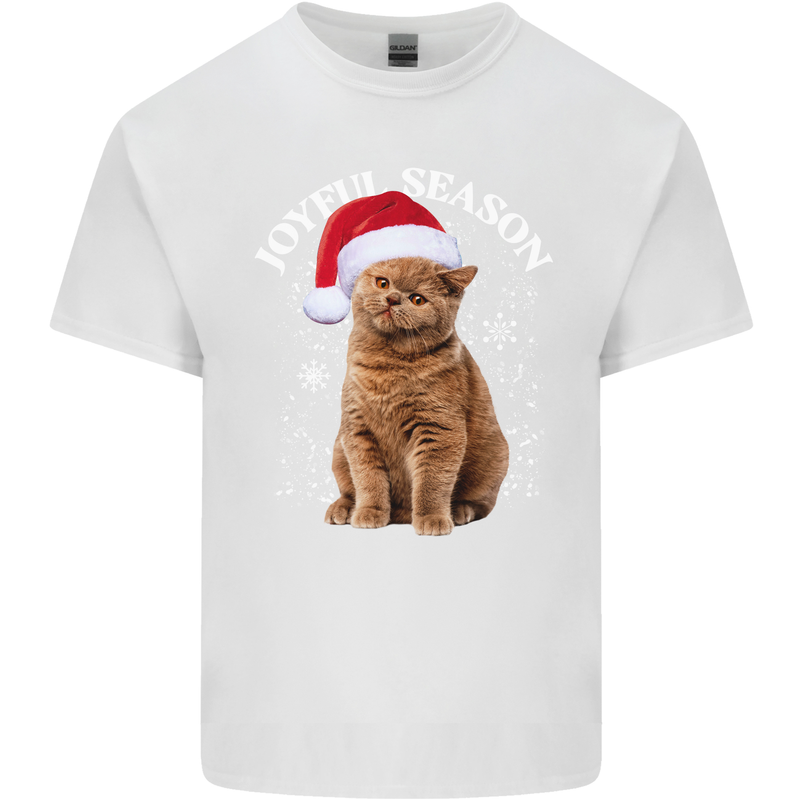 Joyful Season Christmas Funny Cat Xmas Kids T-Shirt Childrens White