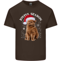 Joyful Season Christmas Funny Cat Xmas Mens Cotton T-Shirt Tee Top Dark Chocolate