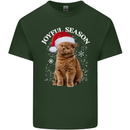 Joyful Season Christmas Funny Cat Xmas Mens Cotton T-Shirt Tee Top Forest Green