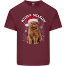 Joyful Season Christmas Funny Cat Xmas Mens Cotton T-Shirt Tee Top Maroon