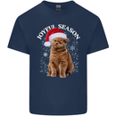 Joyful Season Christmas Funny Cat Xmas Mens Cotton T-Shirt Tee Top Navy Blue