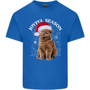 Joyful Season Christmas Funny Cat Xmas Mens Cotton T-Shirt Tee Top Royal Blue